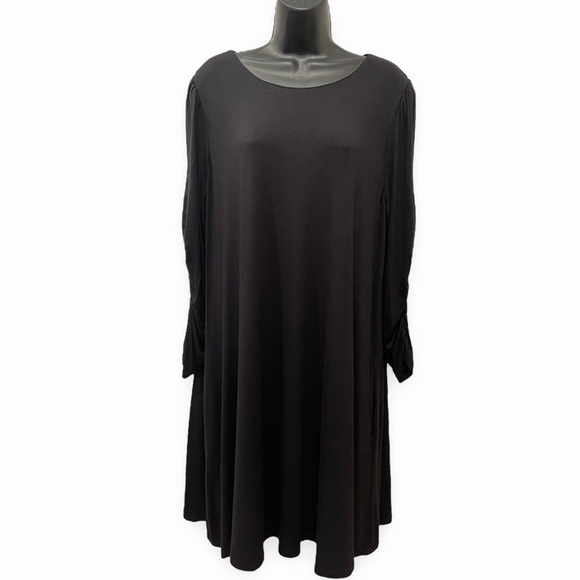 Cato Swing Dress Black Lined Pockets Gathered Sleeves Round Neck NWT Size XL - Picture 1 of 12